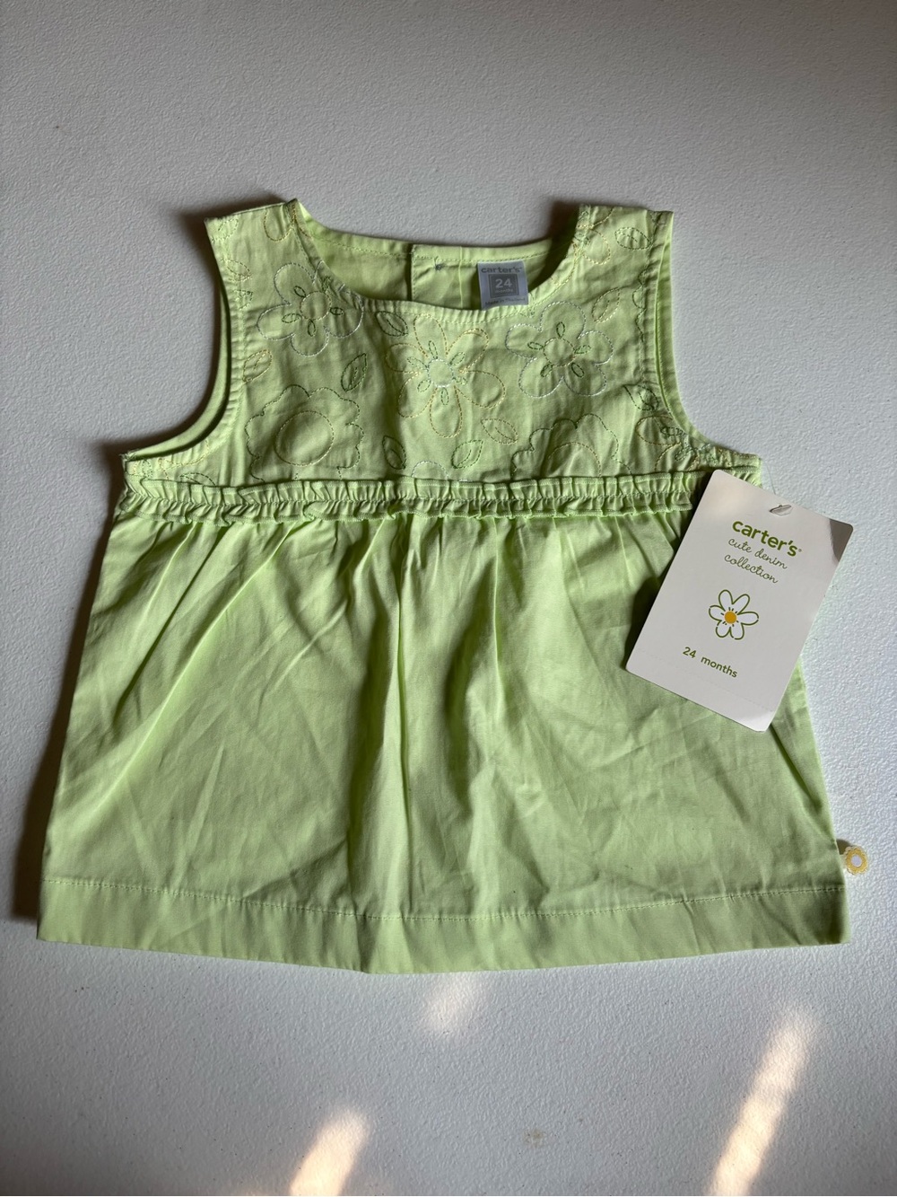 Carter's “Cute Denim Collection” Pale Green Embroidered Baby Tank Top